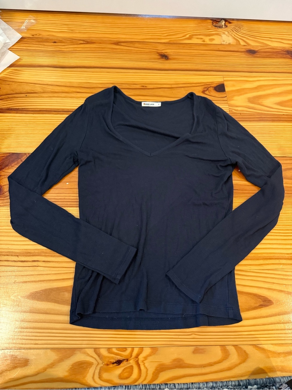 Marine Layer Navy V-Neck Long Sleeve Tee